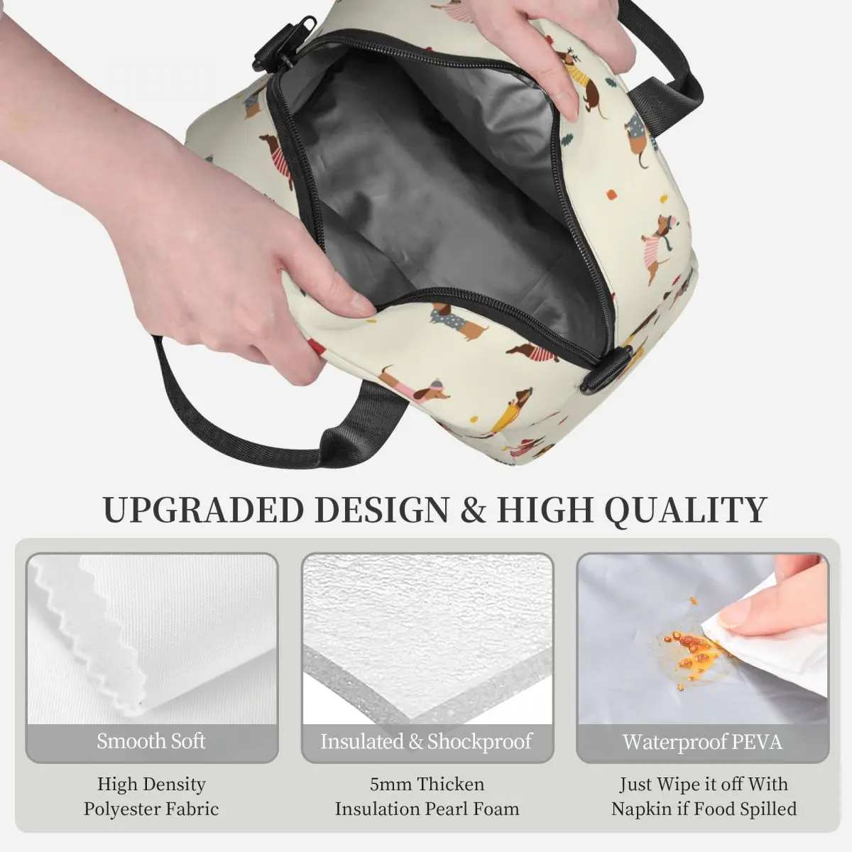 Autumn Dachshunds Product Insulated Lunch Bags With Adjustable Shoulder Strap Autumn Leaves And Dog Cooler Thermal Lunch Box