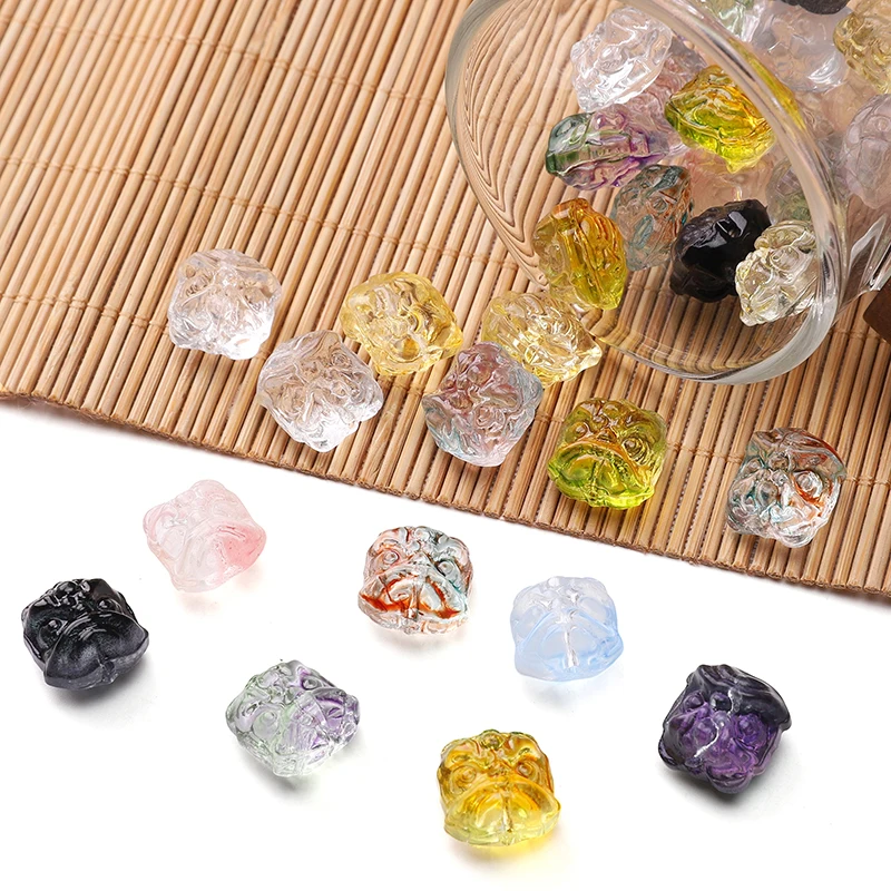 10 個中国風のクリアライオンダンスガラスビーズ 12 × 13 ミリメートルルーススペーサービーズジュエリー作成 DIY ブレスレット電話チェーン所見