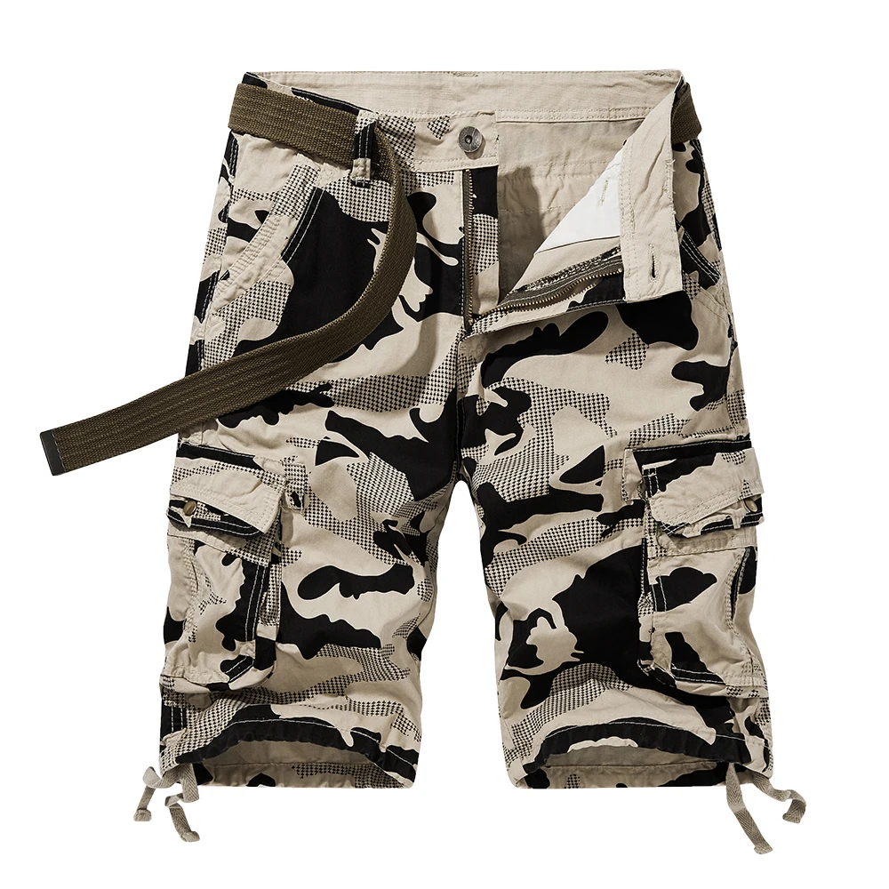 Summer men\'s loose straight leg work shorts, multi pocket camouflage shorts, outdoor capris casual oversized shorts