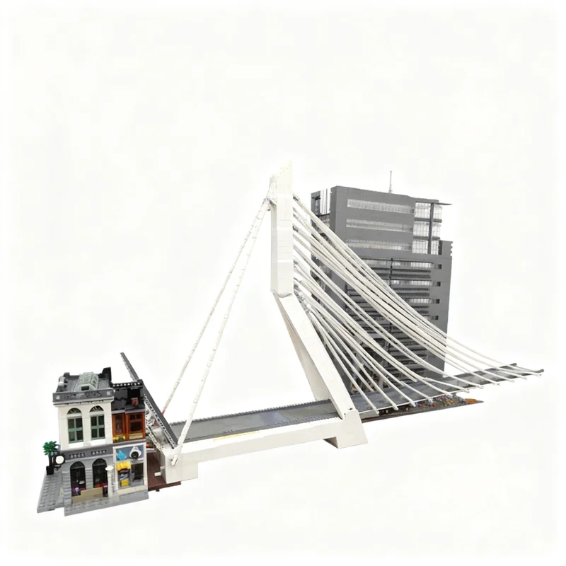 2601pcs MOC Erasmusbrug-Giant Cable-stayed Bridge Bascule Bridge Architecture Model Building Blocks Display Birthday Assemble