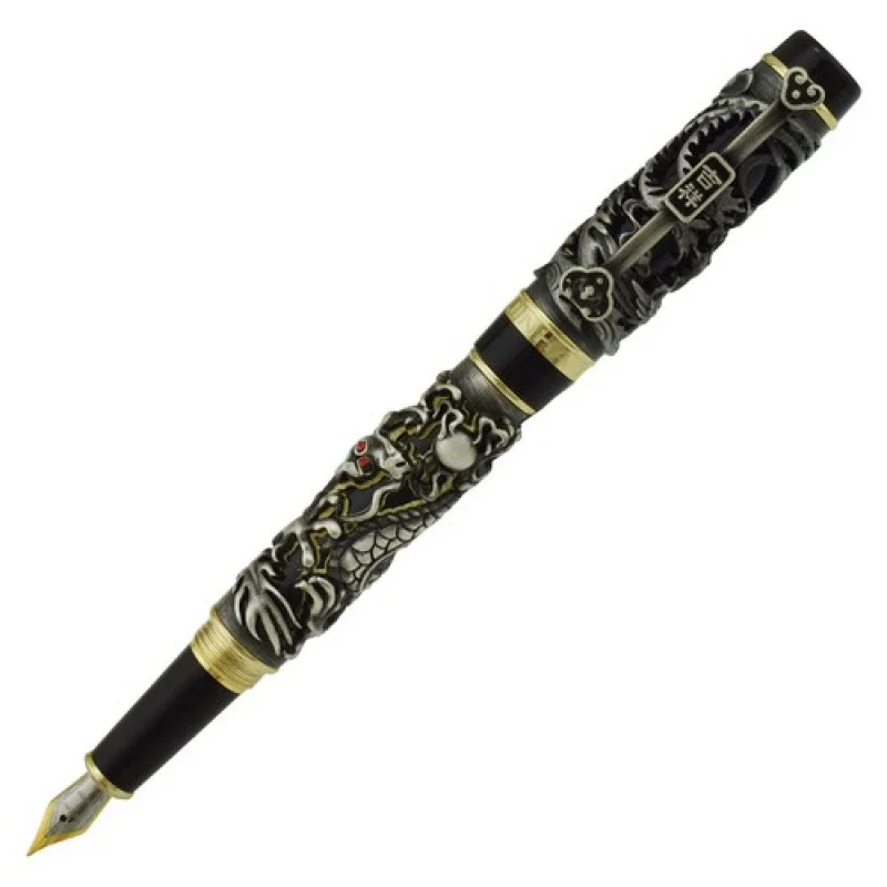 A+ 진하오 드래곤 피닉스 빈티지 만년필, 고급 조각 펜, 그레이 블랙