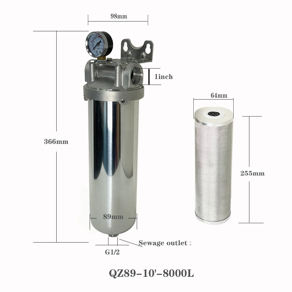 

STARWELL QZJ89-10-8000L/H Ручной предварительный фильтр для воды из нержавеющей стали 304/316, срок службы 3+ года, для коммерческого и бытового использования