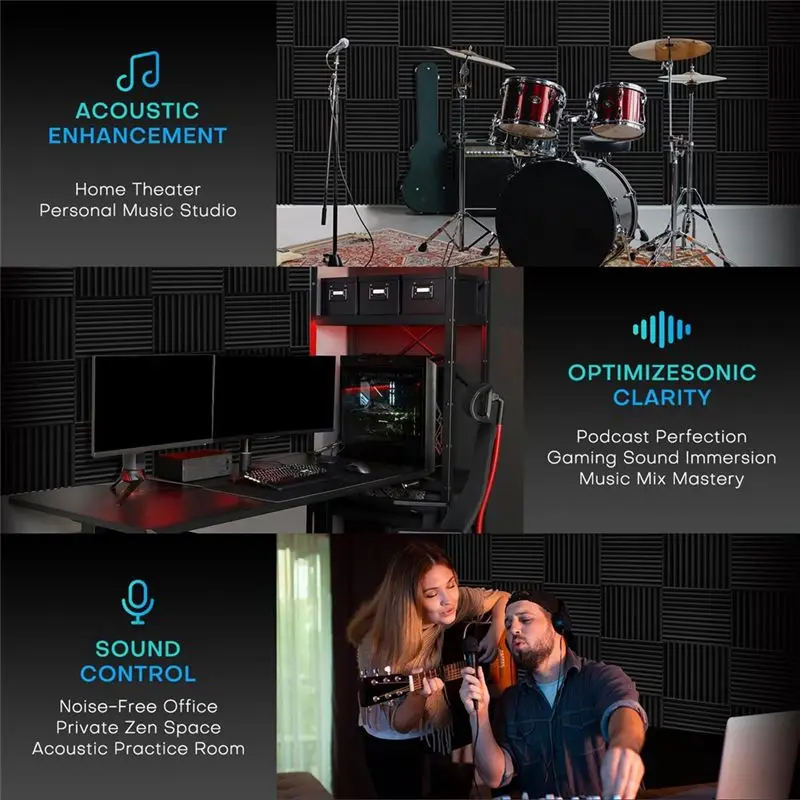 BHBD-52 Pack Acoustic Foam Panels,1X12x12inches Sound Proof Foam Panels For Walls, Acoustic Panels Sound Absorbing