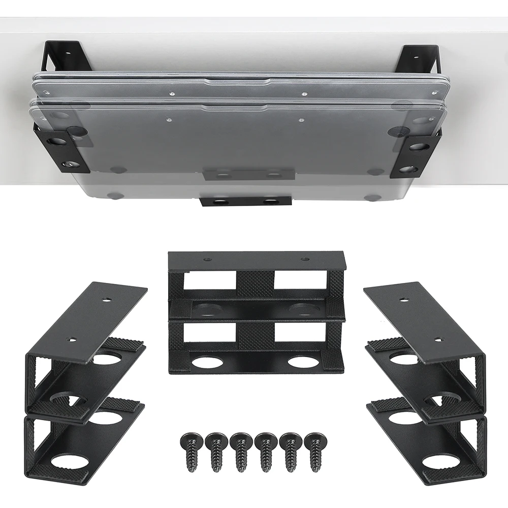Sob a mesa suporte para laptop de dois andares com parafuso, suporte de montagem para laptop sob a mesa, armazenamento de teclado