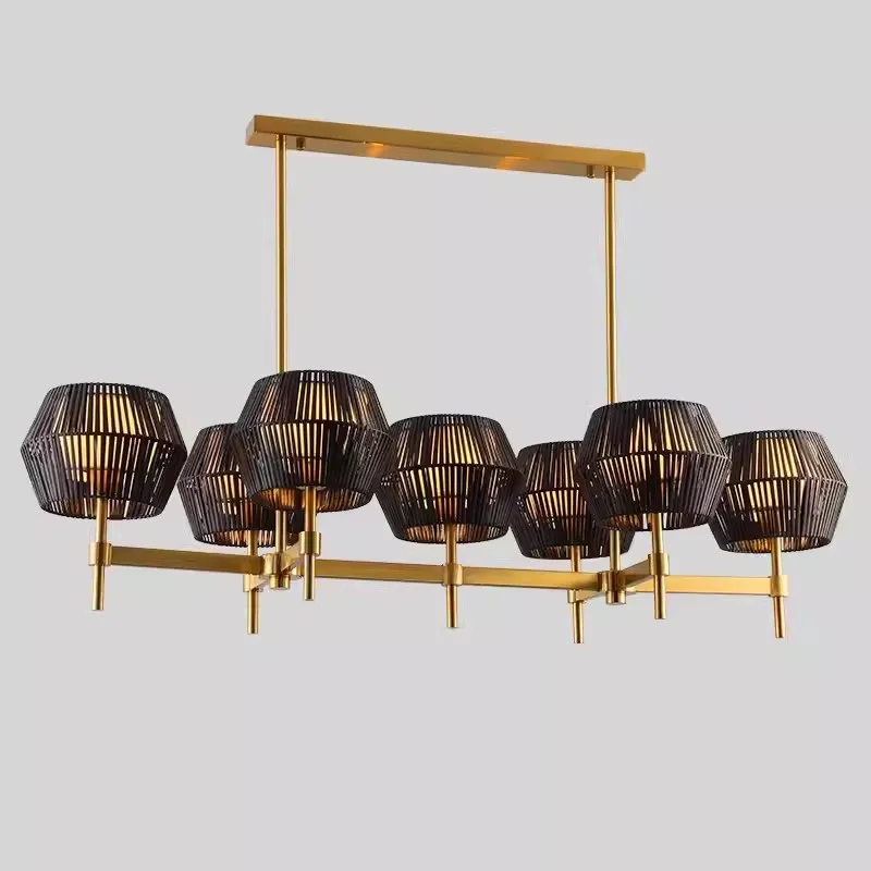 New minimalist and personalized living room tea room chandelier, new Chinese rattan woven fabric restaurant chandelier