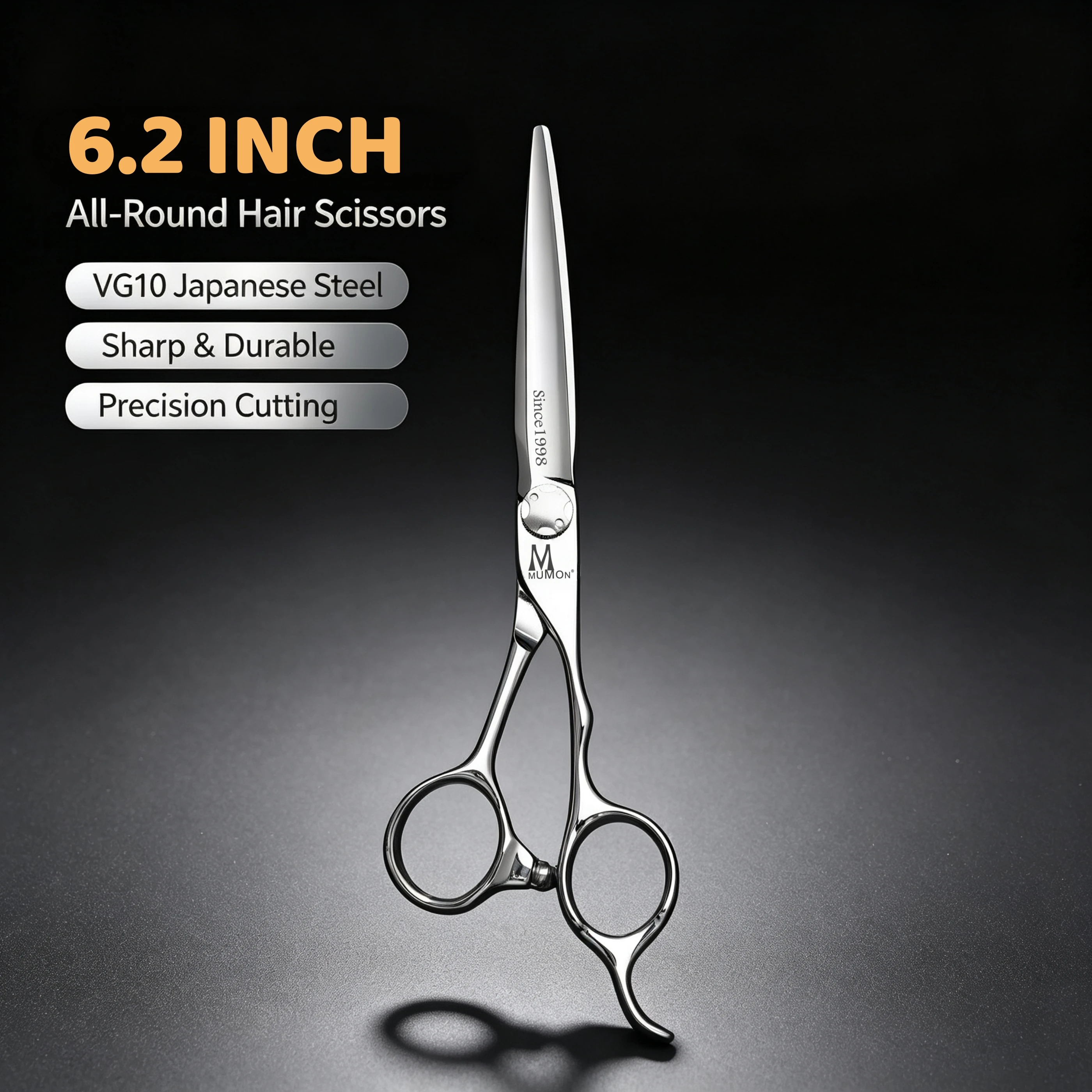 MUMON Professional barber scissors，6.2 inch VG10 steel hairdressing scissors，Comfortable handle，Top-level barbershop accessories