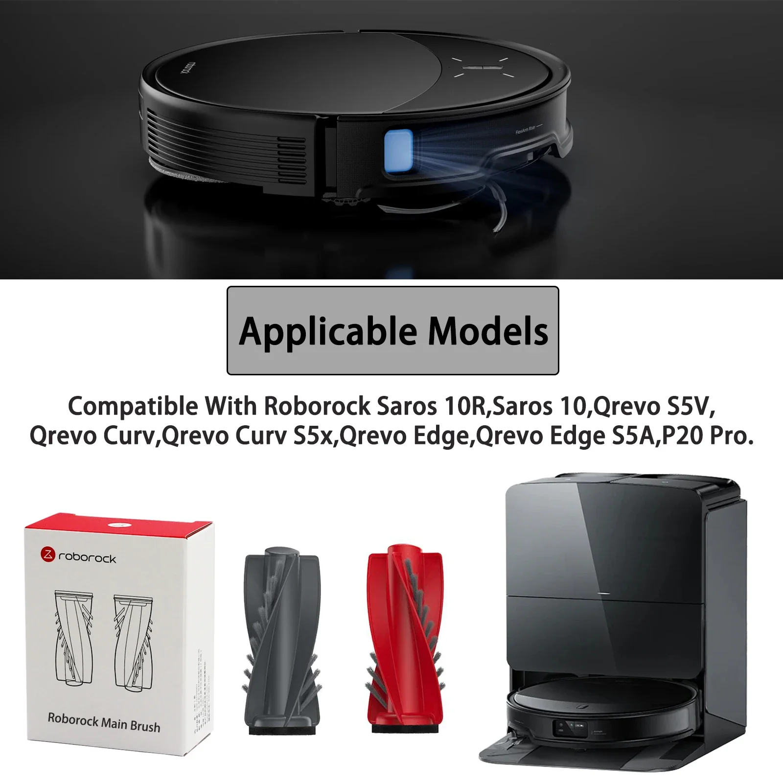 Top Original Roborock Accessories Main Brush*2 For Qrevo Curv/QRevo S5V/QRevo Curv S5X/QRevo Edge S5A/P20 Pro/Saros 10R/Saros 10