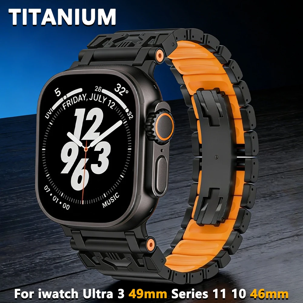 

Титановый металлический ремешок для Apple Watch Ultra 3 2 49 мм 46 мм 45 мм 44 мм Роскошный ремешок для iwatch Series 11 10 9 8 7 6 5 SE3 Аксессуары