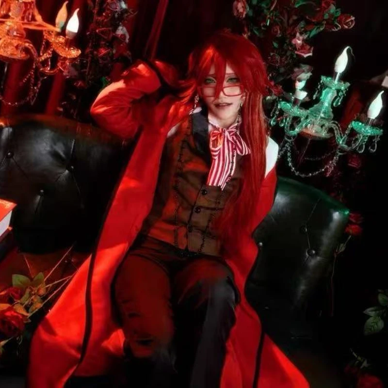 

Anime Black Butler Cosplay Costumes Unisex Fancy Grell Sutcliff Michaelis Red Uniform Carnaval Halloween Women Men Suit