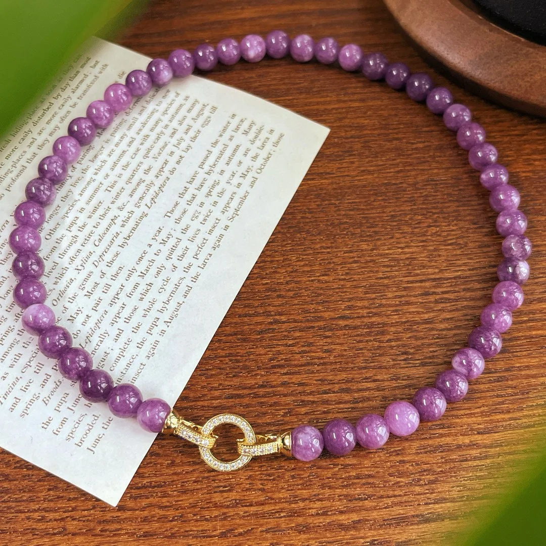 

Jiang purple quartz rock jade necklace, cold and high-cold fairy air fluttering collarbone chain, female simple round bead jewel