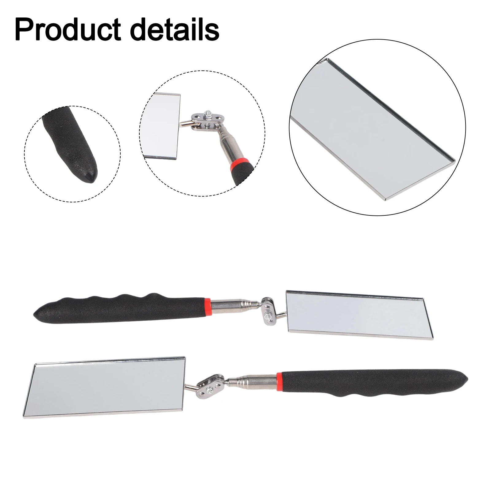 2PCS Telescoping Inspection Mirror Rectangle Mechanic Mirrors With Stainless Steel Handle For Hard To Reach Areas Tool Kit