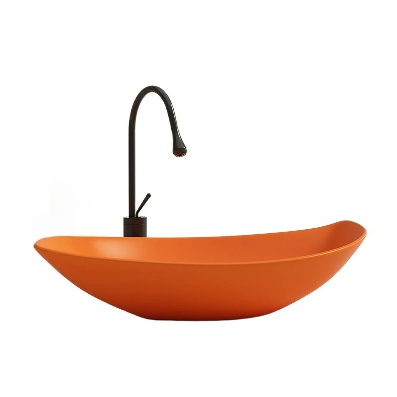

Ceramic table basin hand washing matte orange gray hand washing household balcony bathroom creative leaves