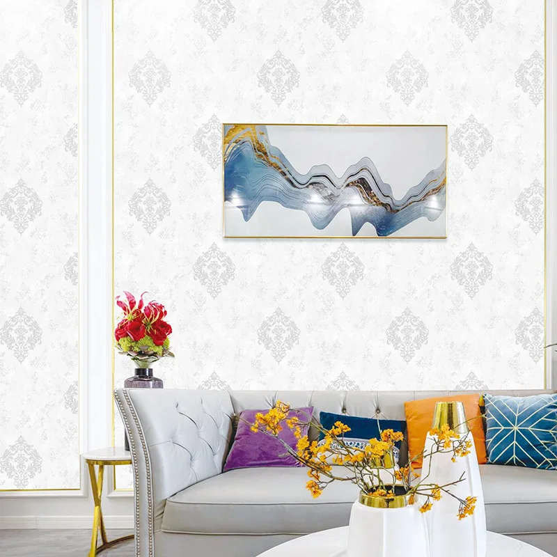Vintage Damask Wallpaper Non Self Adhesive  Antique Distressed Baroque Floral Texture Wall Paper for Living Room Bedroom Hotel