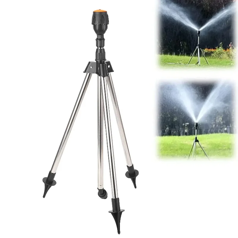 

360 Degree Rotating Tripod Sprinkler Double Sided Outlets 3/4in Quick Connector Adjustable Height Tripod Sprinkler for Garden
