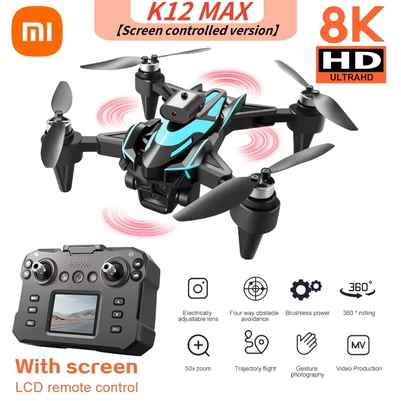 XIAOMI Upgrade K12 MAX Mini Dron met Scherm 8K HD Drie Camera Obstakel vermijden Borstelloze Antenne UAV FPV RC Quadcopter Speelgoed