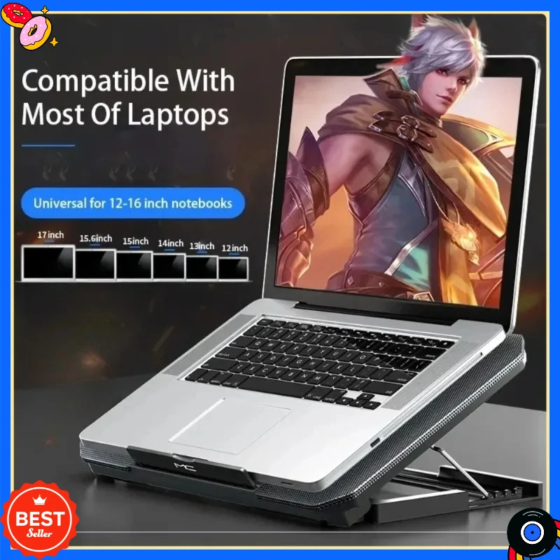 مبرد كمبيوتر محمول للألعاب قابل للتعديل لسرعة المروحة لأجهزة الكمبيوتر المحمولة مقاس 12-16 بوصة، مع حامل، ووسادة تبريد صامتة، وقاعدة تبريد غير قابلة للانزلاق