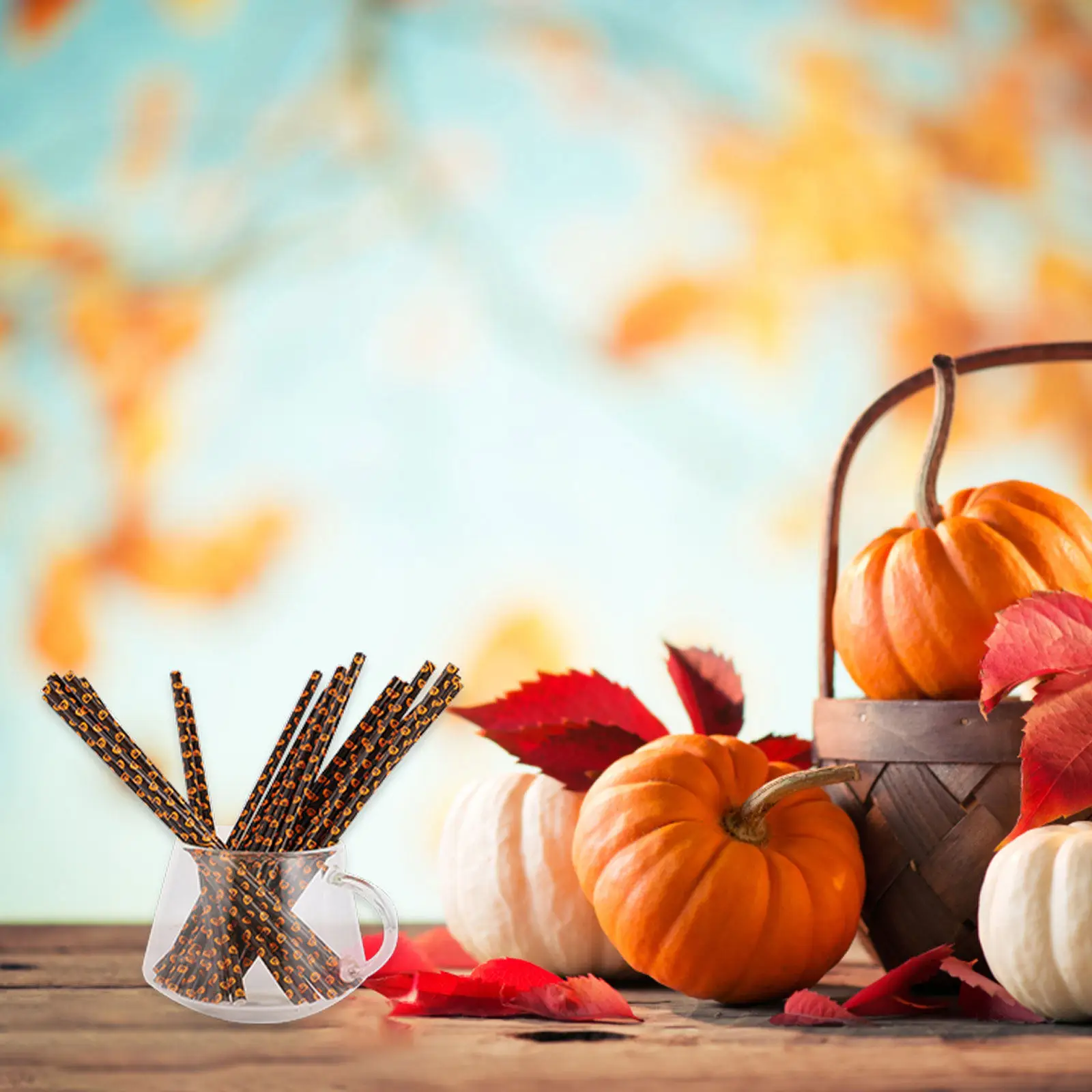 125Pcs Halloween Pumpkin Paper Straws Party Supplies Degradable Paper Straws for Birthday Wedding Family Parties