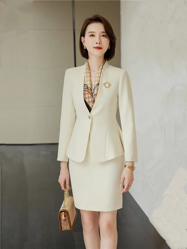 Women\'s Long Sleeve Blazer Suit With Skirt Sets 2 Pieces Outfit Chic and Elegant Office Lady Autumn Fashion New 2023