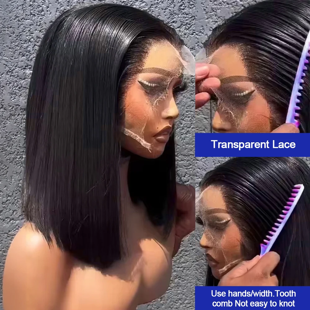 Short Wig Lace Frontal Wigs for Black Women 16 Inch Bone Straight Bob Wig Human Hair 13x4 13x6 HD Lace Frontal Wigs Human Hair Pre Plucked 250% High Density Glueless Human Hair Wig Cheap Natural Black Wig Female