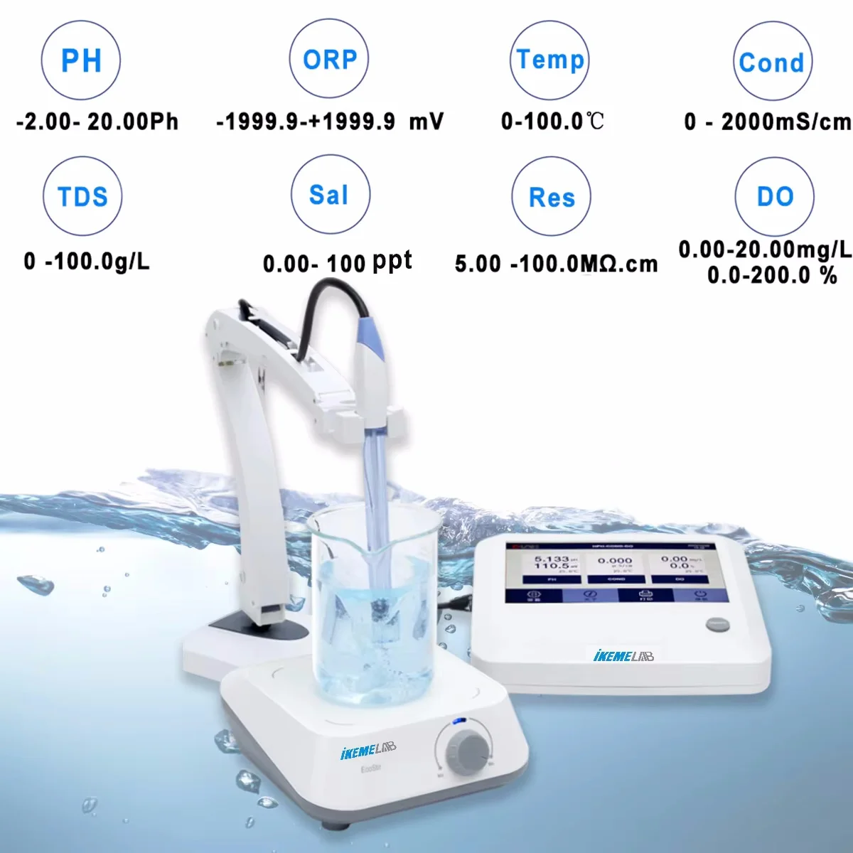 IKEME Multifunctional Water Quality Analyzer EC/DO/PC/CD/PD/PCD Desktop PH Meter Dissolved Oxygen Meter Conductivity Meter Hot