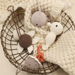 Baby Crochet Animal Rattle Toys Cartoon Turtle Sea Horse Teether Toy Music Rattle Hanging Pendants Play Gym Frame Decoration