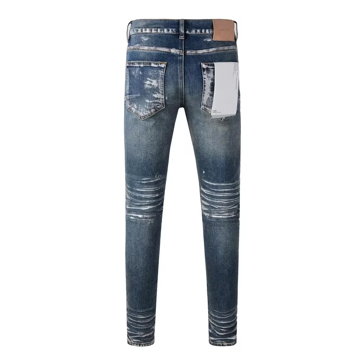 Pantalones vaqueros de color púrpura para hombre, Jeans de marca, calle, industria pesada, reparación de pintura al óleo negra hecha a mano, azul oscuro claro, pintura plateada para pantalones envejecidos