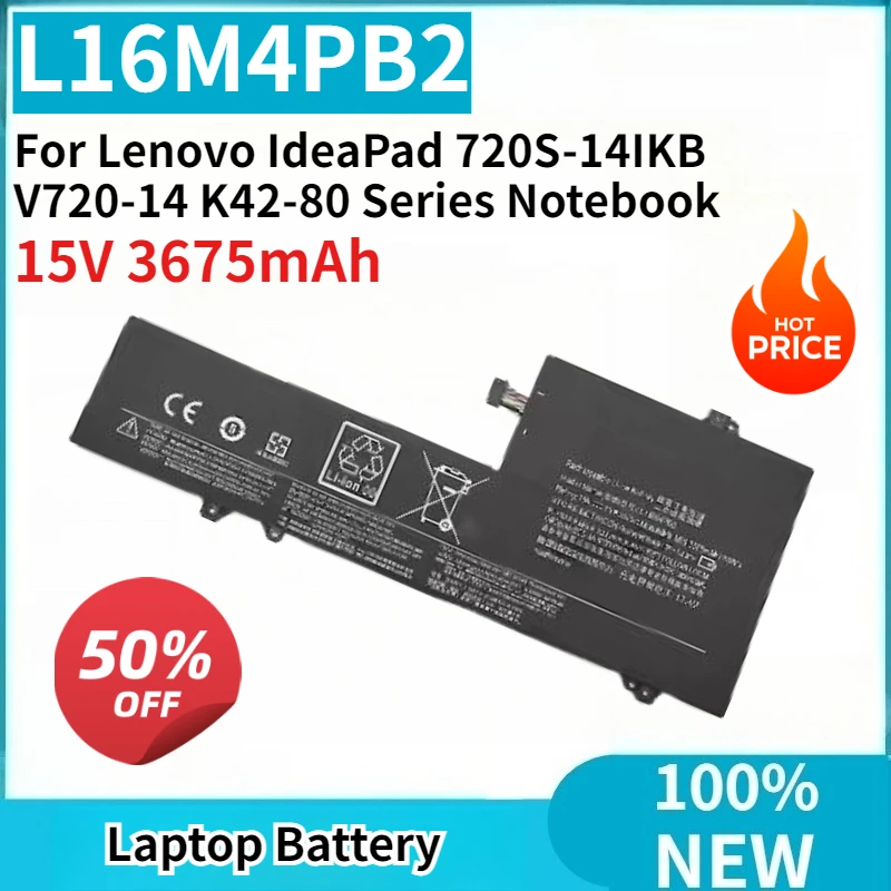 

Laptop Battery L16M4PB2 L16C4PB2 L16L4PB2 15V 3675mAh Replaceable for Lenovo IdeaPad 720S-14IKB V720-14 K42-80 Series Notebook