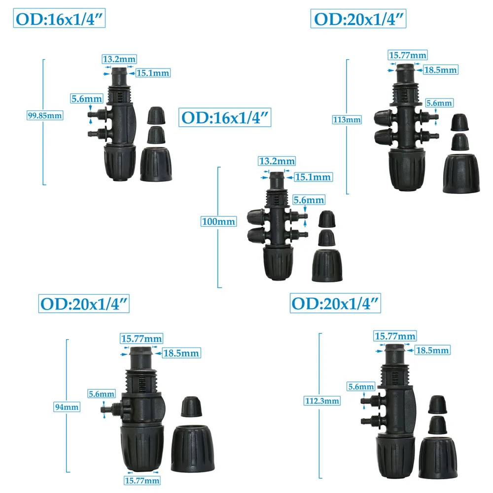 Connettori per tubi in PE da 16mm da 20mm a 1/4 \