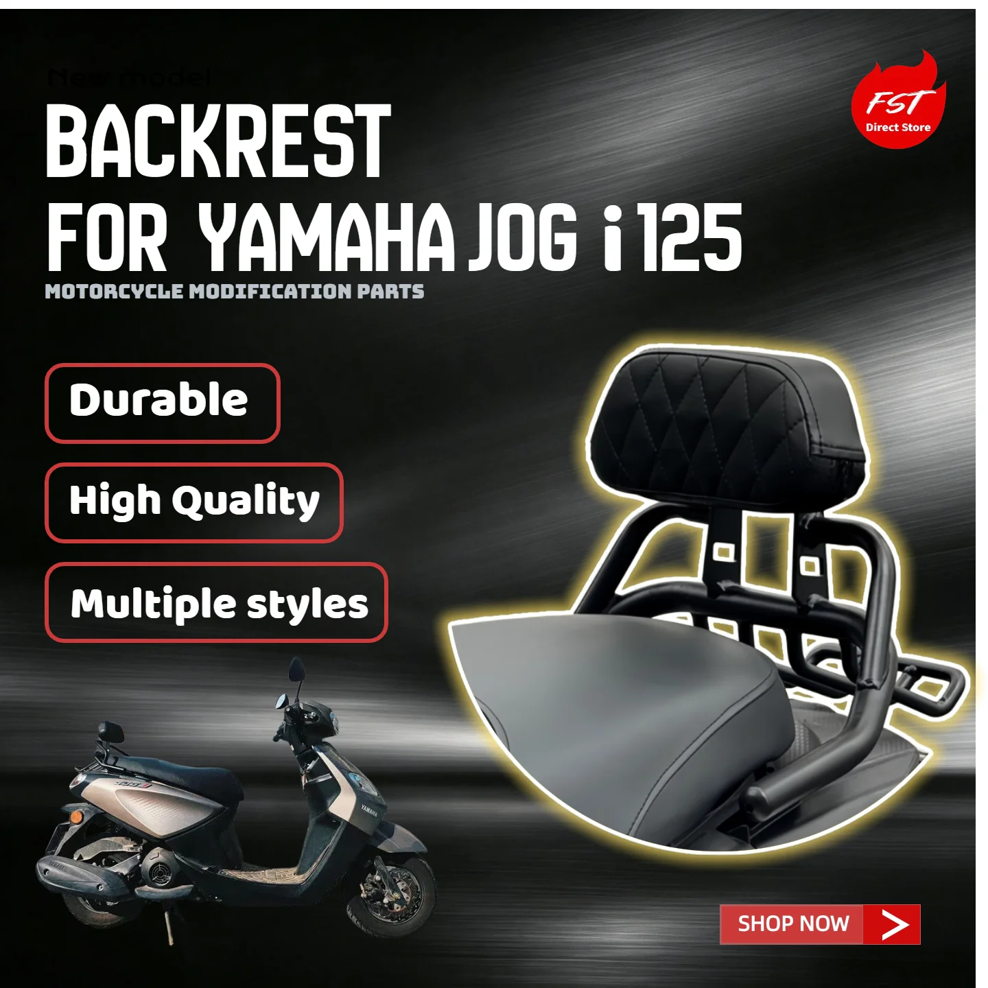 For Yamaha JOG i125 integrated rear backrest with luggage rack, durable rear shelf bracket, easy install motorcycle retrofit acc