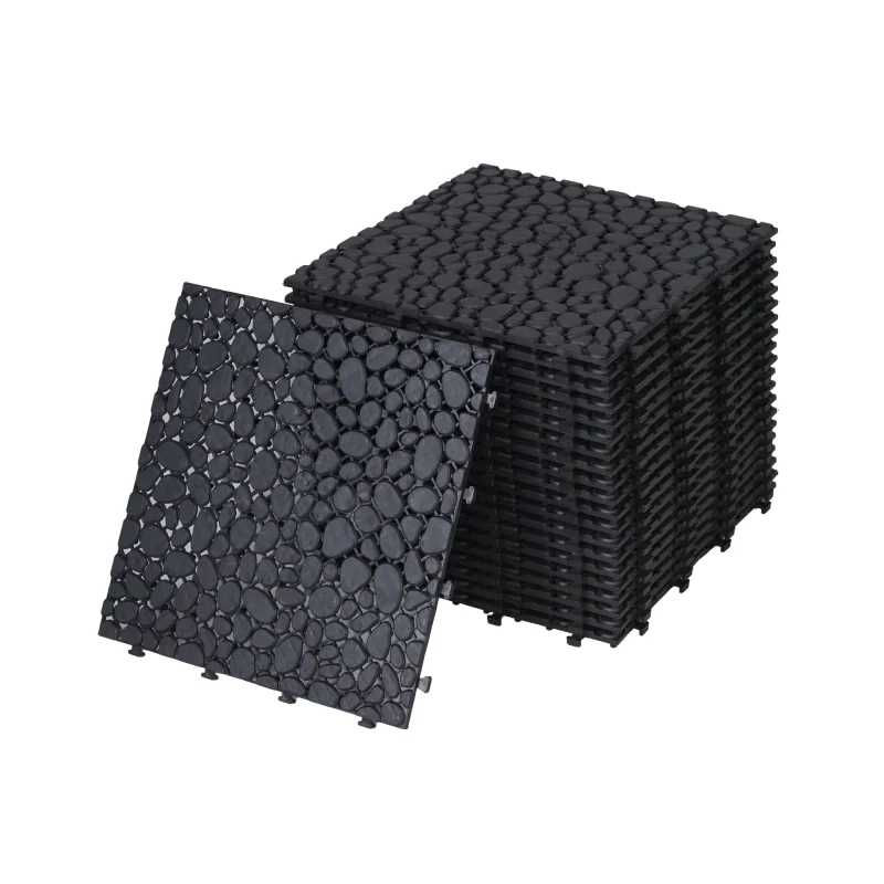 

12 x 12 Inch Black Interlocking Deck Tiles Plastic Waterproof Outdoor All Weather Anti-slip Bathroom Shower Balcony Porch Str