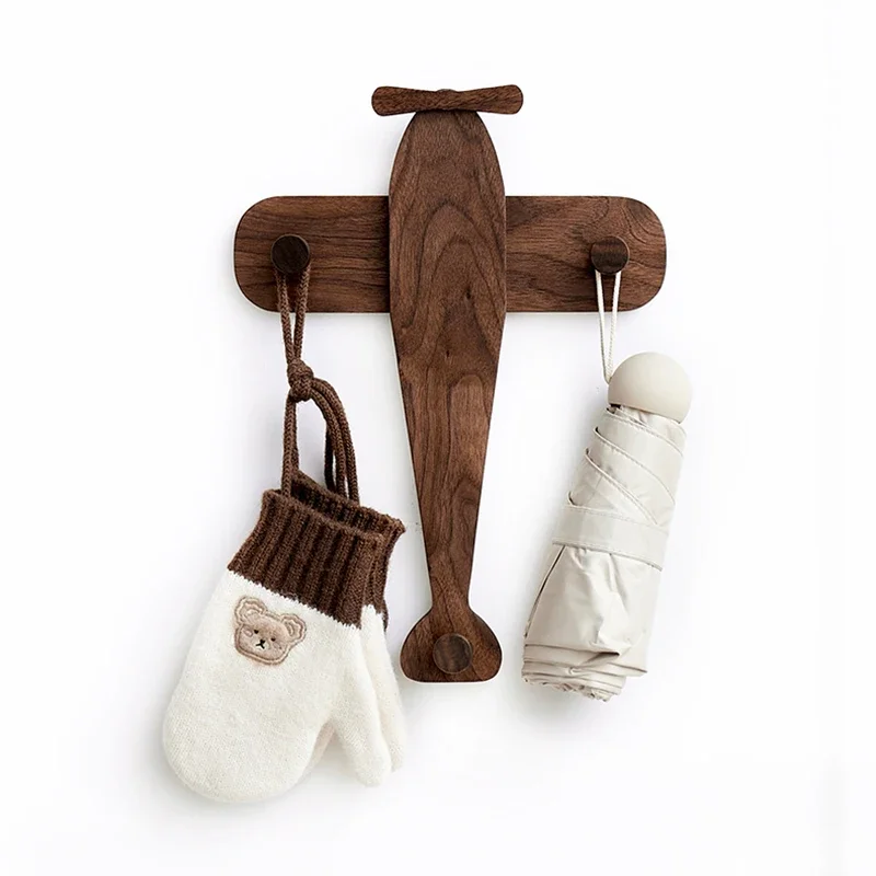 Aircraft Design Coat Racks Walnut Wood Clothing Organizer Hanging Hooks Wall Mounted Entrance Hall Clothes Storage Hangers