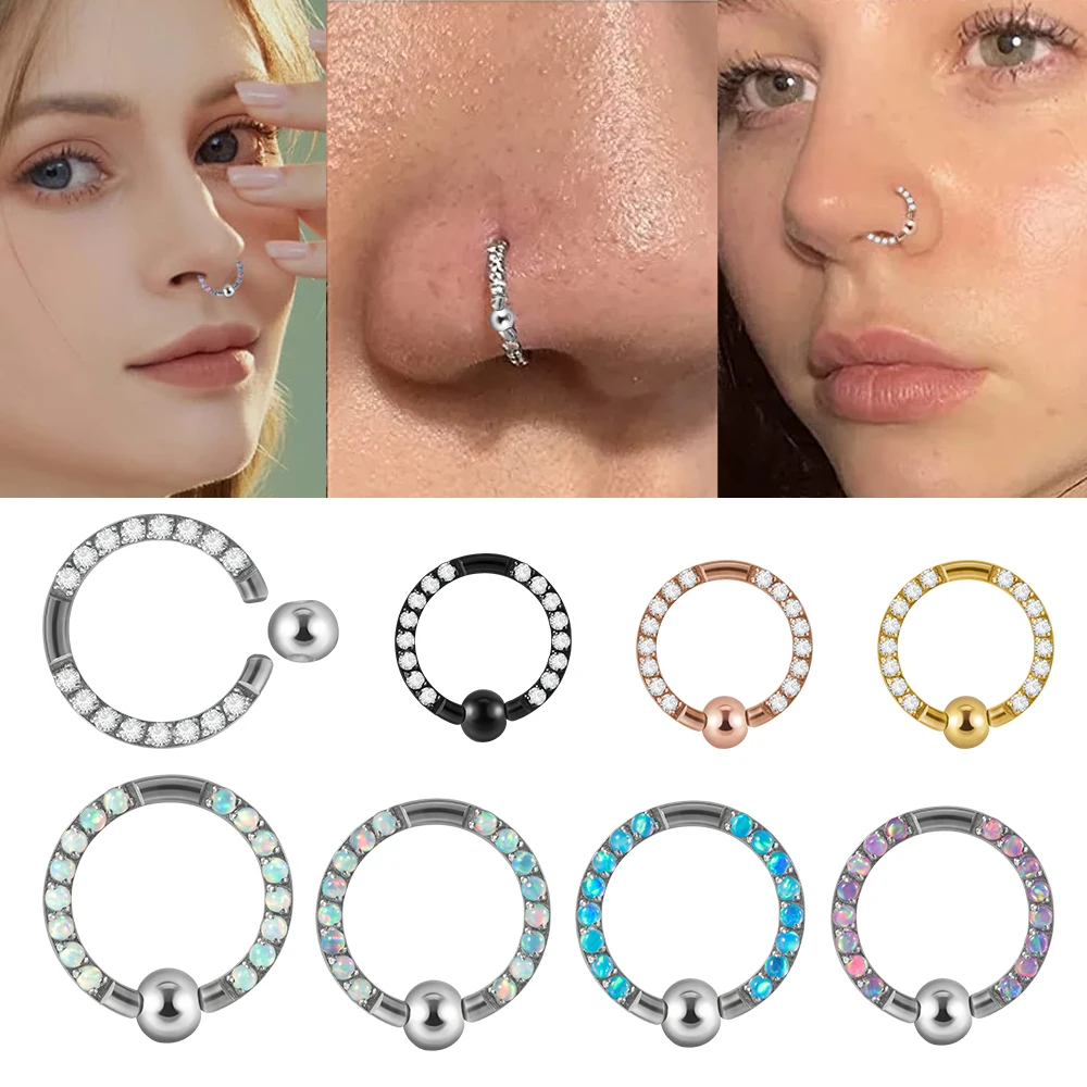 1PC Stainless Steel Opal Circular Bead Ring Closer Ring CZ Nose Lip Ring Labret Ear Tragus Helix Cartilage Daith Earrings