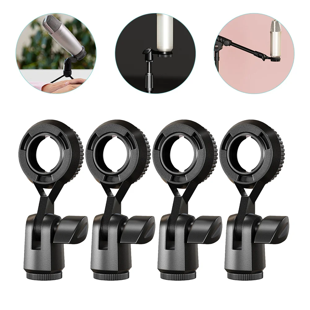 

4 Pcs Wireless Microphones Clips Rotation Bracket Clamp for Handheld Stand Black Holder Stands