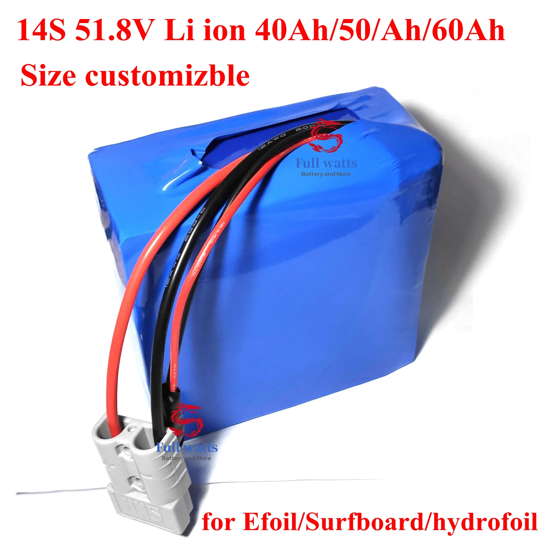 

14S 51.8V 48v 40ah 50ah 60ah Lithium ion battery with bms for Efoil surfboard surfing board entertainment Sea Scooter hydrofoil