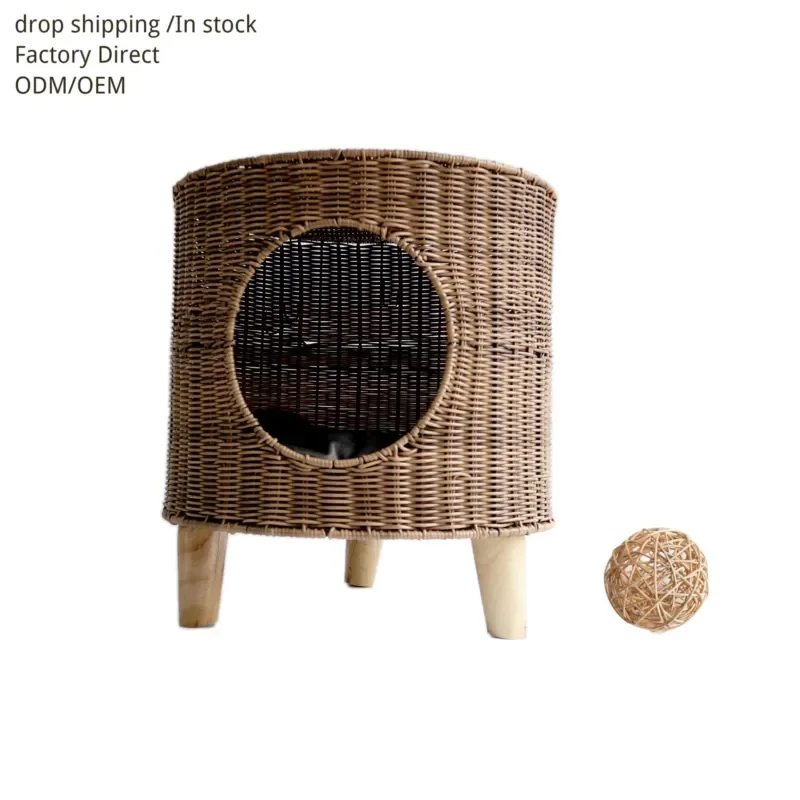 Warm semi-closed wicker cat bed Winter pet supplies Breathable Four seasons use