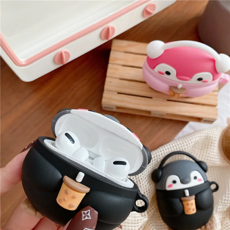 Cute Cartoon Milk Tea Penguin Silicone Cases For Apple Airpods 1 2 3 Pro Wireless Earphone Charging Cover For Airpods Case Box