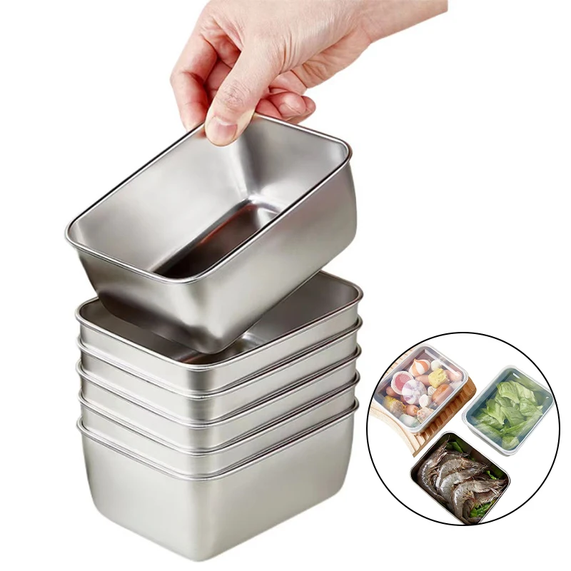 Stainless Steel Fresh Keeping Box Food Storage Case Kitchen Storage Rectangular With Lid Sealing Boxs Outdoor Picnic Camping Jar