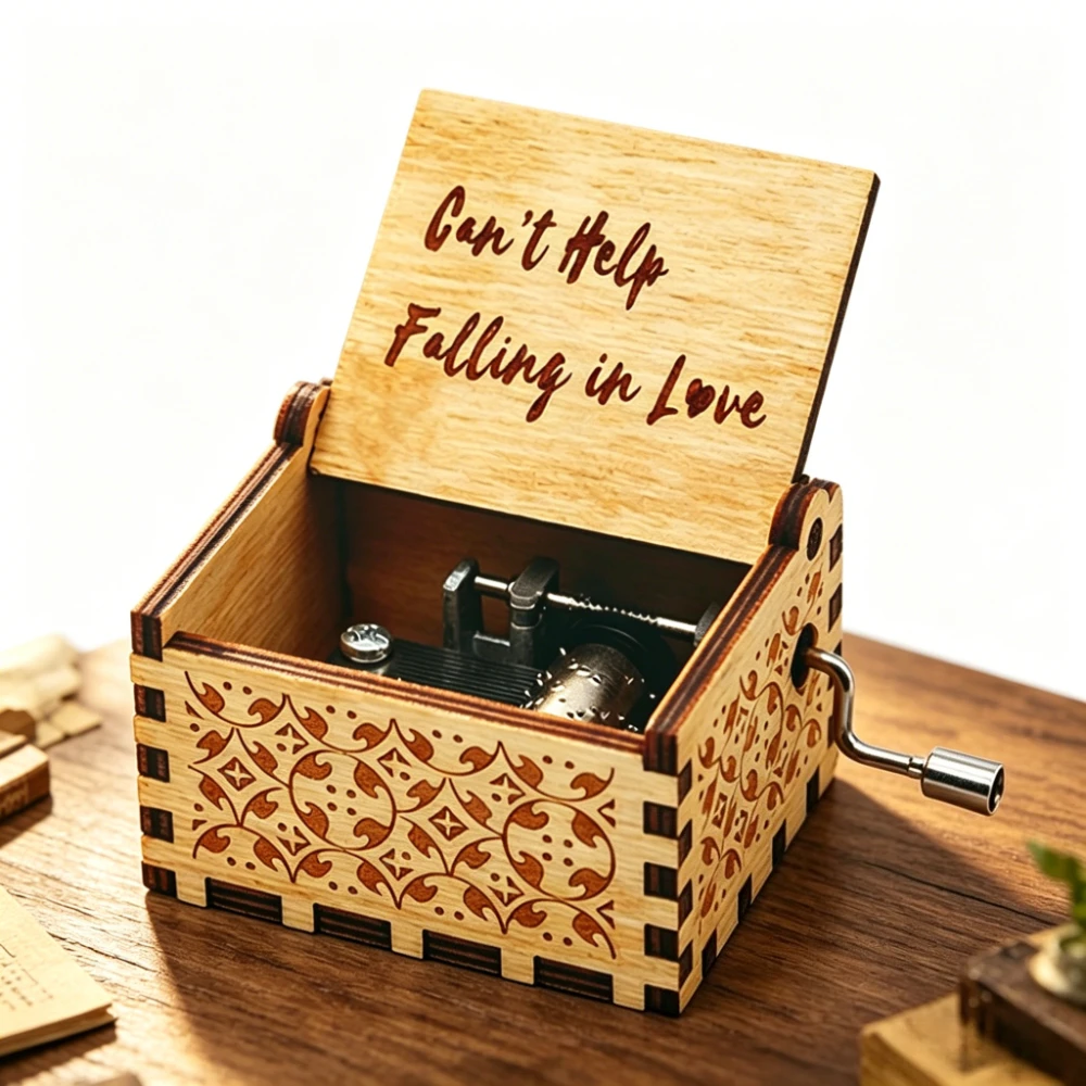 Wooden Hand Cranked Music Box You Are My Sunshine Can't Help Falling in Love Valentine's Day To Christmas Birthday Gift
