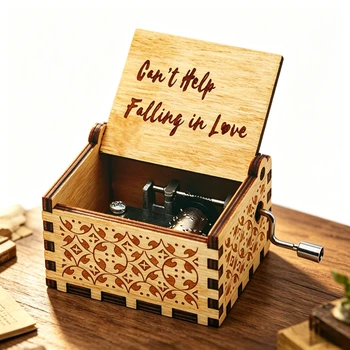 Wooden Hand Cranked Music Box You Are My Sunshine Can't Help Falling in Love Valentine's…