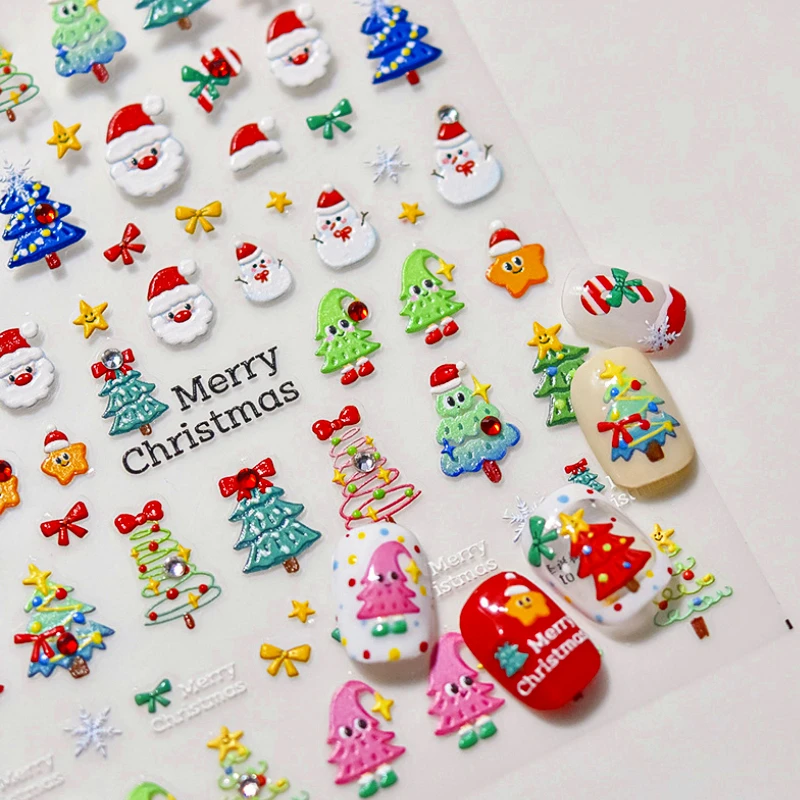 Cute Christmas Tree Bowknot Rhinestone Star Santa Claus Crystal Ball Snowflakes Snowman Bear Elk Nail Art Sticker Manicure Decal