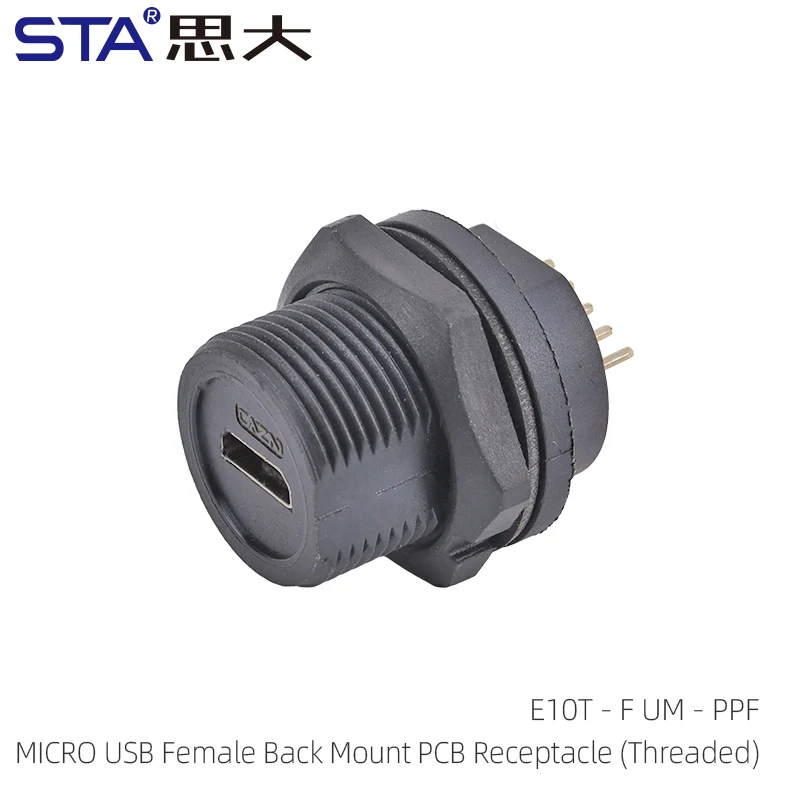 Waterproof Micro USB Female PCB Mount Receptacle Bayonet/Threaded Back Mount Socket for Industrial Electronic Components
