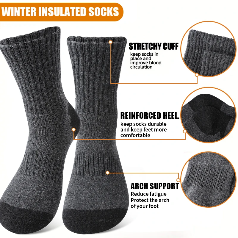 4Pairs Men's Mid-Calf Thick Wool Socks Winter Warm Loop Sports Socks Comfortable Cozy Thermal Hiking Socks Outdoor
