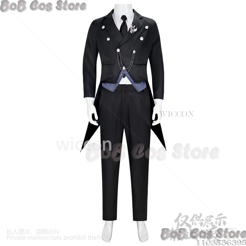Black Anime Butlerr Cosplay Sebasuchan Devil Uniform Costume Coat Pants Shirt Tie Vest Wig Halloween Party Roleplay Customized
