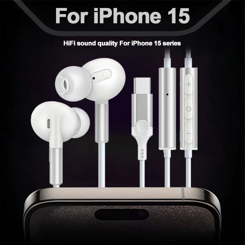 

For Apple Wired Headphones For iPhone 15 Pro Max Samsung Huawei Xiaomi USB Type C 3.5mm HiFi Stereo Wired Bluetooth Earbuds