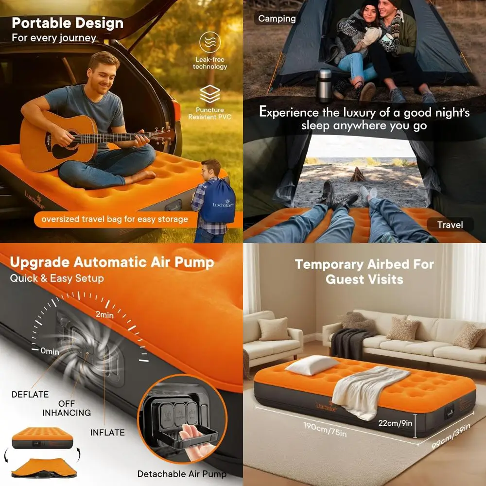 

Портативный надувной матрас Twin Size с перезаряжаемым насосом, 9-дюймовая надувная кровать для кемпинга, походов и путешествий