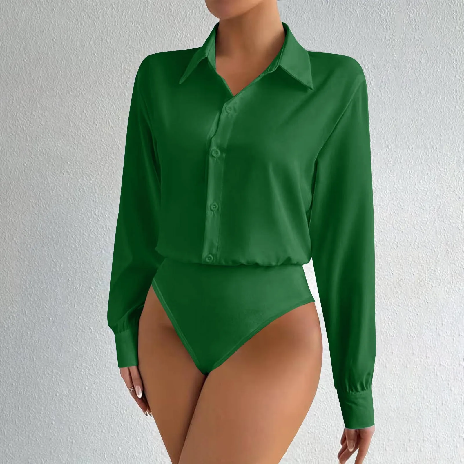Damen Satin-Hemdbluse mit Oversized-Reverskragen, Knopfleiste, Langen Ärmeln, Seidiger Bluse-Body, Elegantes Büro-Outfit, Jumpsuit-Oberteil – Detail 15