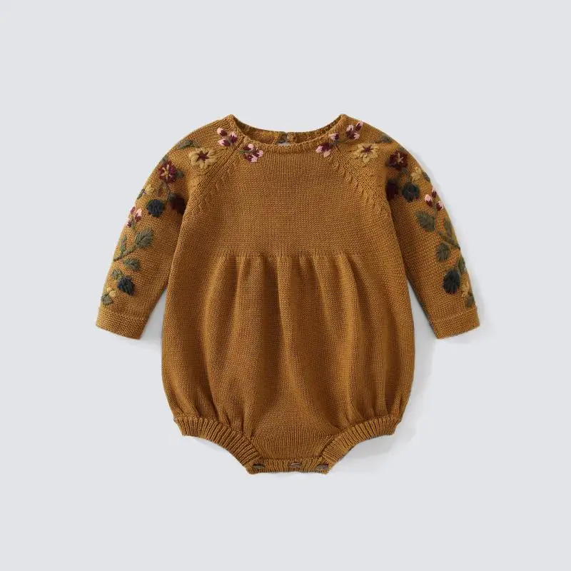 2024 Girls Autumn Winter Romper Cute Flowers Newborn Girl Rompers High Quality Round Neck Long Sleeves Jumpsuit for Baby Kids