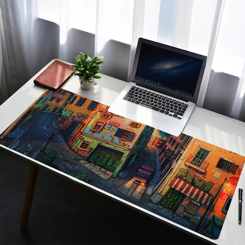 

Design Gaming Mouse Pad Anti-Slip Rubber Base Extended Desk Mat Cartoon City For Gamer Office Computer Accessories Mousepad