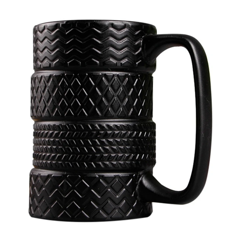 Tazas divertidas de neumáticos de cerámica con capacidad de 500ML, taza de café, desayuno, cereales, leche, té, agua, taza de neumático de oficina, regalos novedosos negros