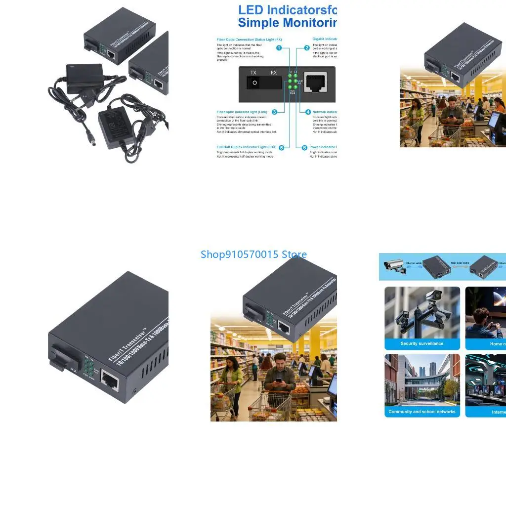 B95C Gigabit Ethernet Fiber Media Converters Single Mode Double Fiber 20Km Transmission With Port And Power Adapter